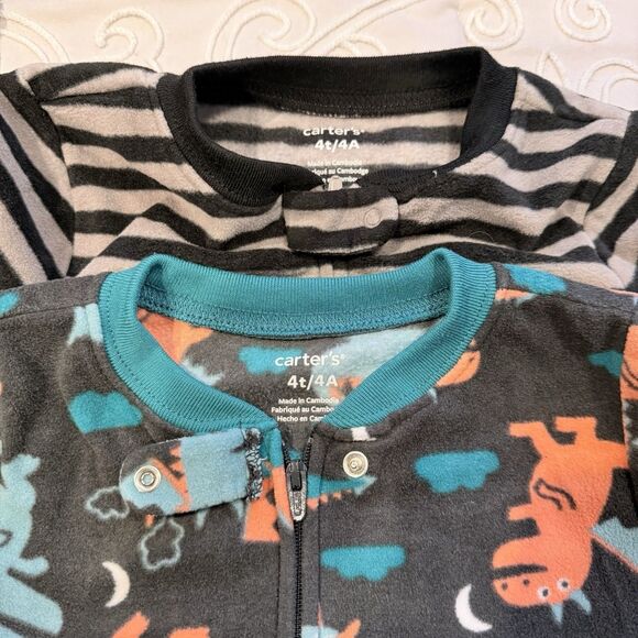 Carter’s Toddler Boy Footed Pajamas Set Size 4T Fleece Pjs Soft Zip Dinosaurs - Picture 5 of 6